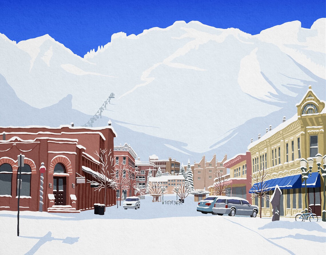 Aspen Colorado Snowy Downtown Winter Street Scene Travel Poster - Image 2