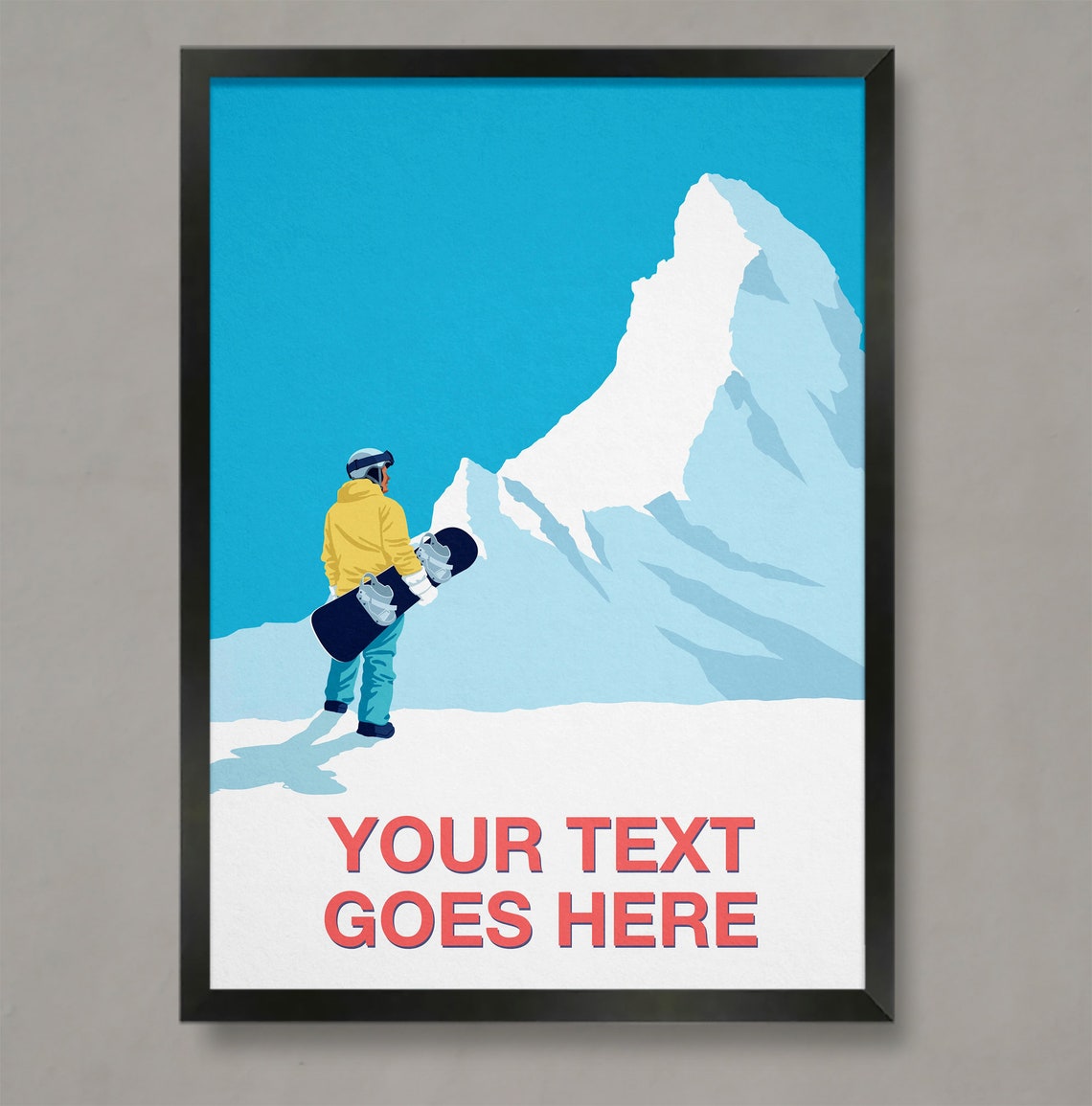 Personalised Snowboarder Mountain Poster Custom Text Ski Gift Art