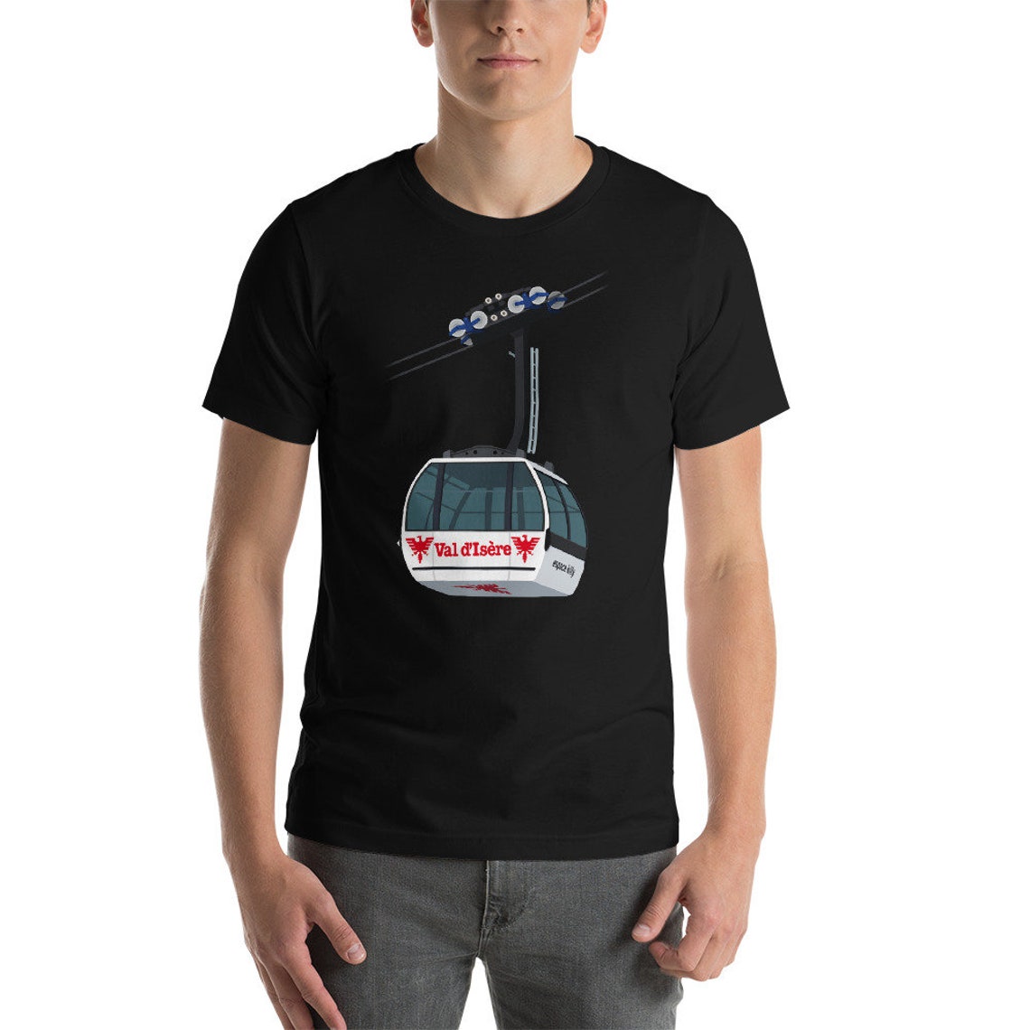 Val d Isere Gondola Vintage Graphic Tee Short Sleeve Art Print - Image 3