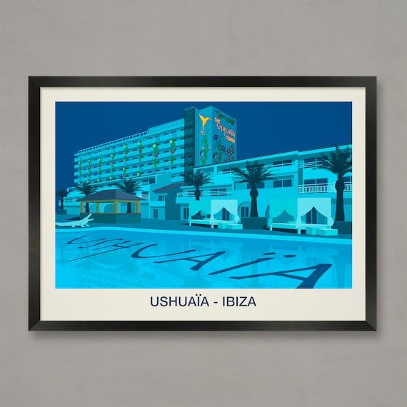 Ushuaia Ibiza Poster with Hotel Pool and The Ushuaia Tower at Night