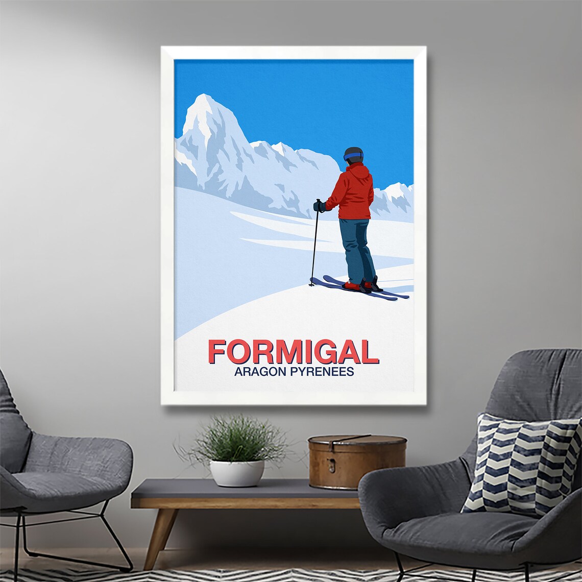 Formigal Ski Resort Poster with Skier Overlooking Aragon Pyrenees Peaks - Image 3