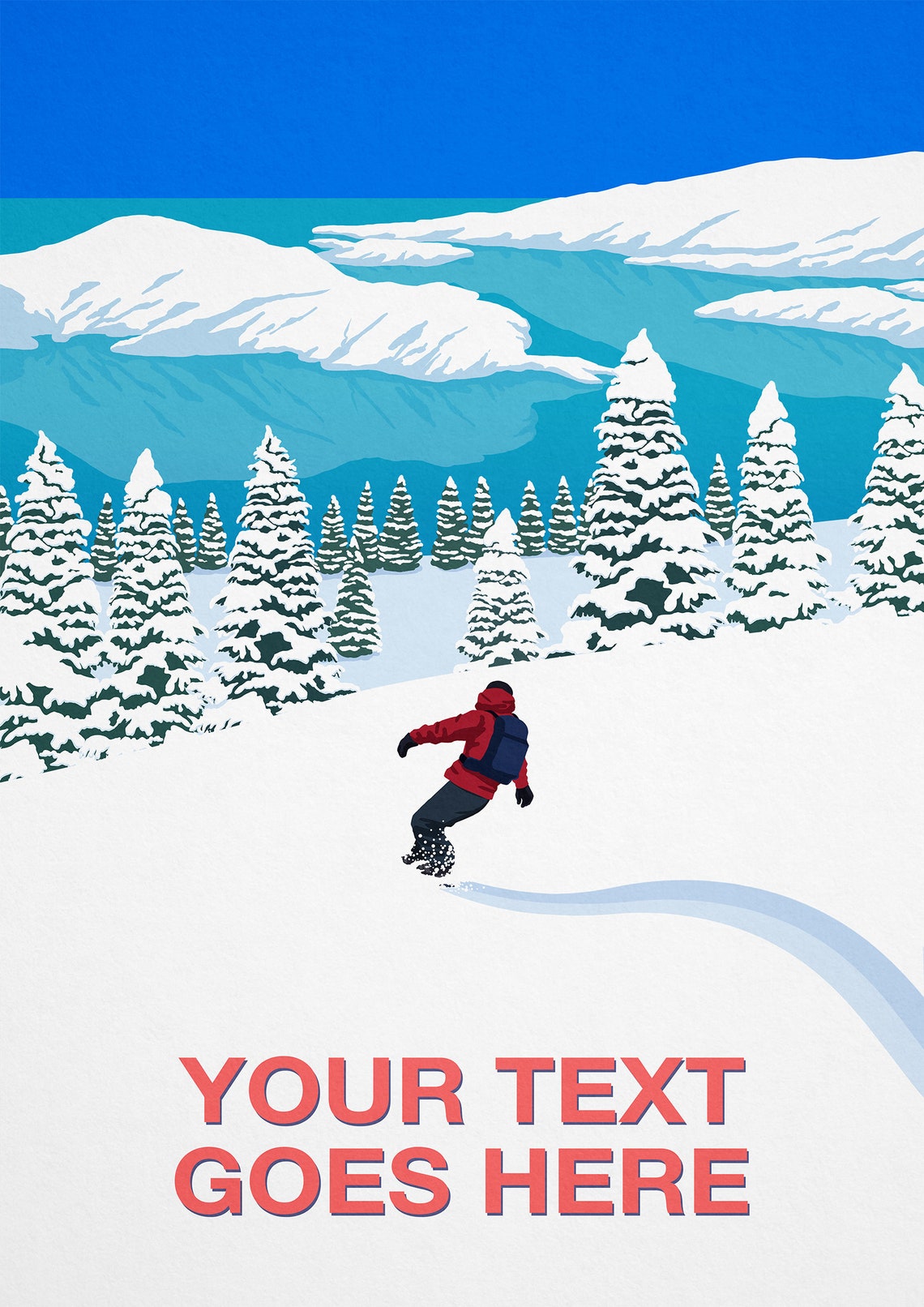 Personalised Snowboard Poster with Custom Text Rider Carving Pine Run - Image 2