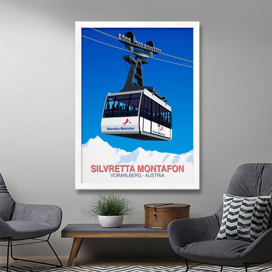 Silvretta Montafon Austria Gondola Cabin Retro Alpine Ski Poster - Image 2