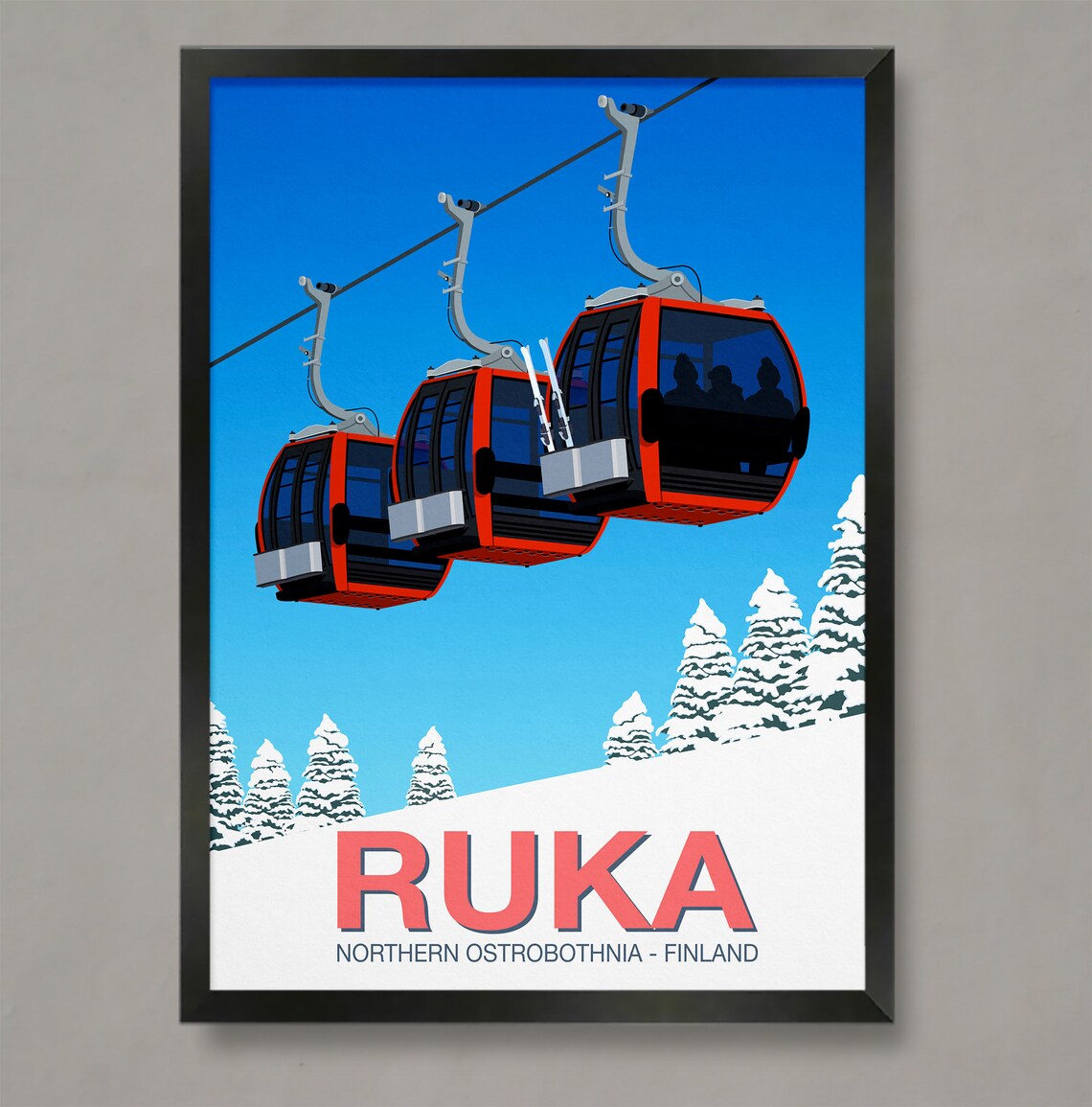 Ruka Ski Resort Travel Poster, Ski Resort Art Print