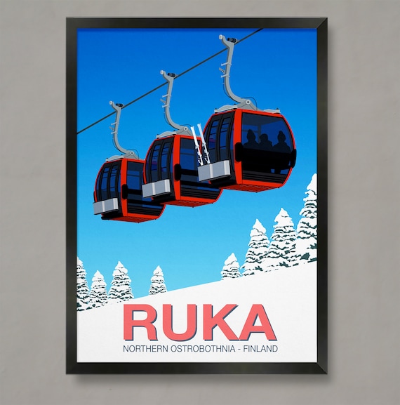 Ruka Ski Resort Travel Poster, Ski Resort Art Print