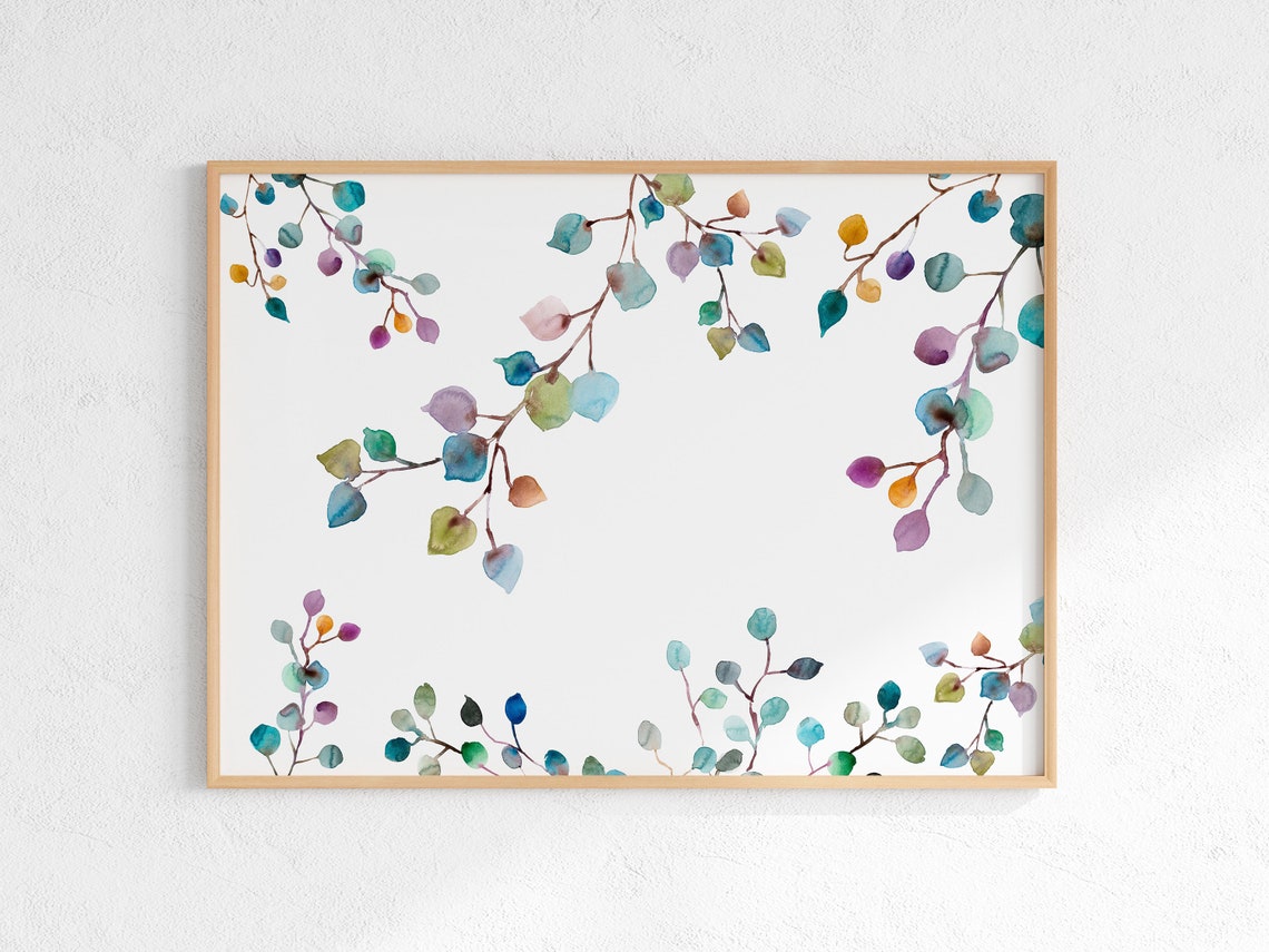 Eucalyptus Leaves Colorful Abstract Watercolor Botanical Art Print - Image 2