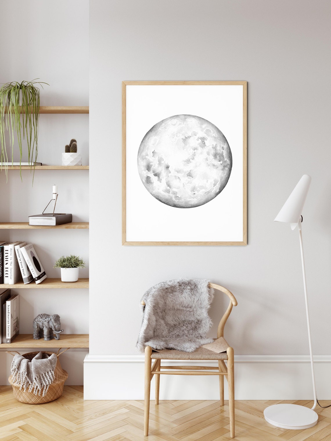 Full Moon Watercolor Study Minimalist Celestial Gray Lunar Art Poster - Image 3