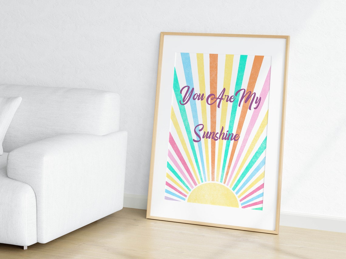 You Are My Sunshine Rainbow Sunburst Boho Pastel Nursery Wall Art - Image 2