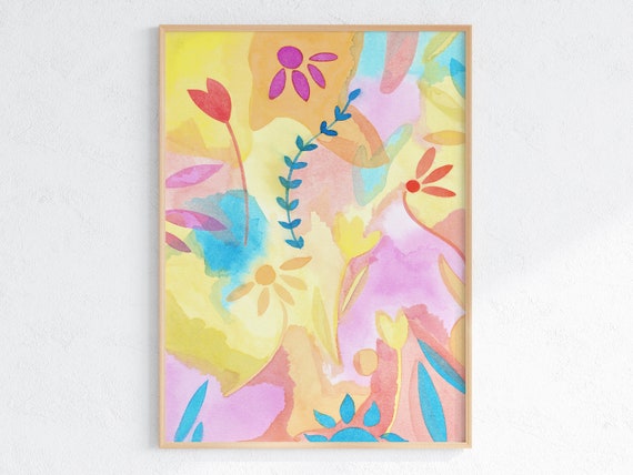 Colorful Abstract Watercolor Bright Poster Bold Illustration Modern Artwork Brush Stroke Wall Art