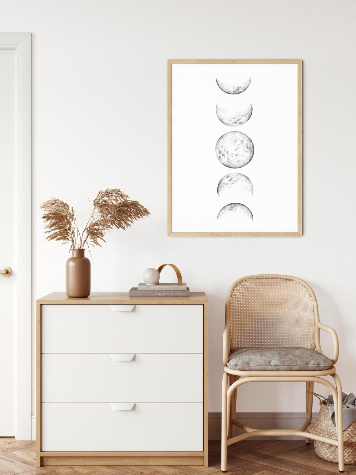 Moon Phases Vertical Celestial Watercolor Minimalist Lunar Poster - Image 2