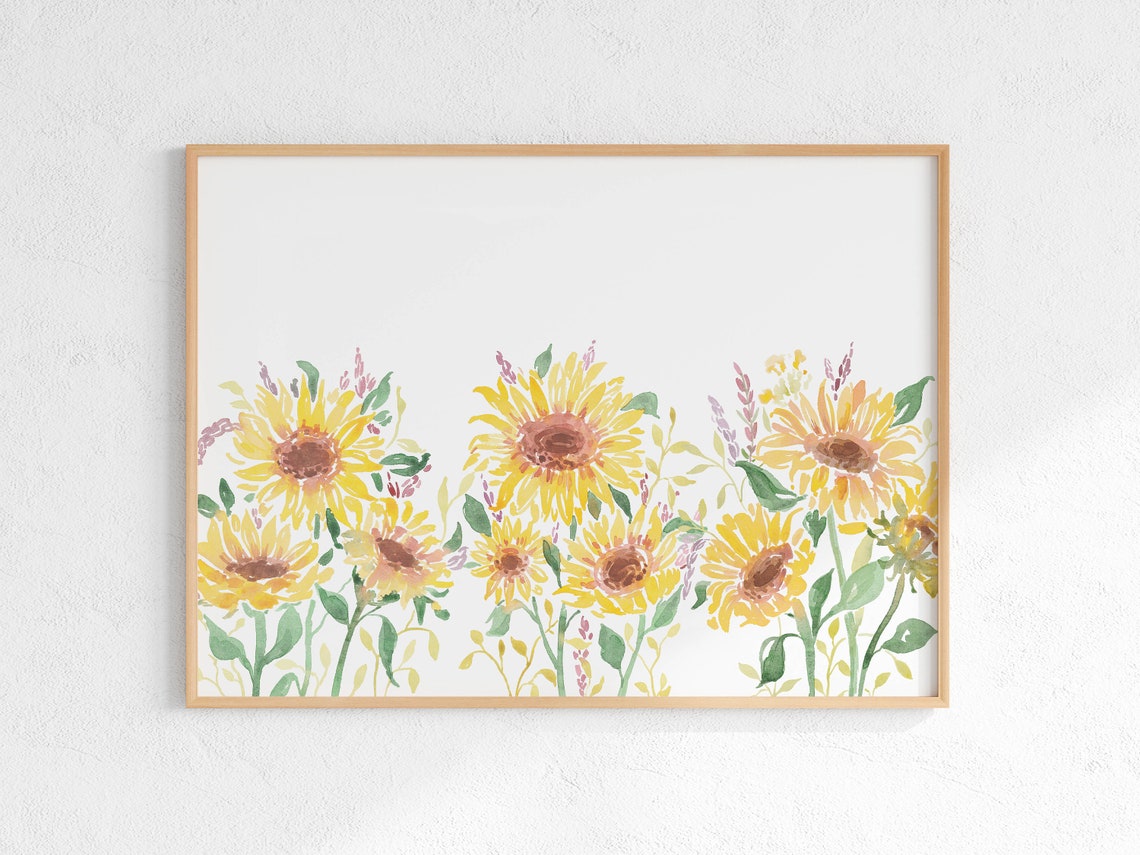 Sunflower Field Yellow Horizontal Watercolor Farmhouse Poster - Image 3