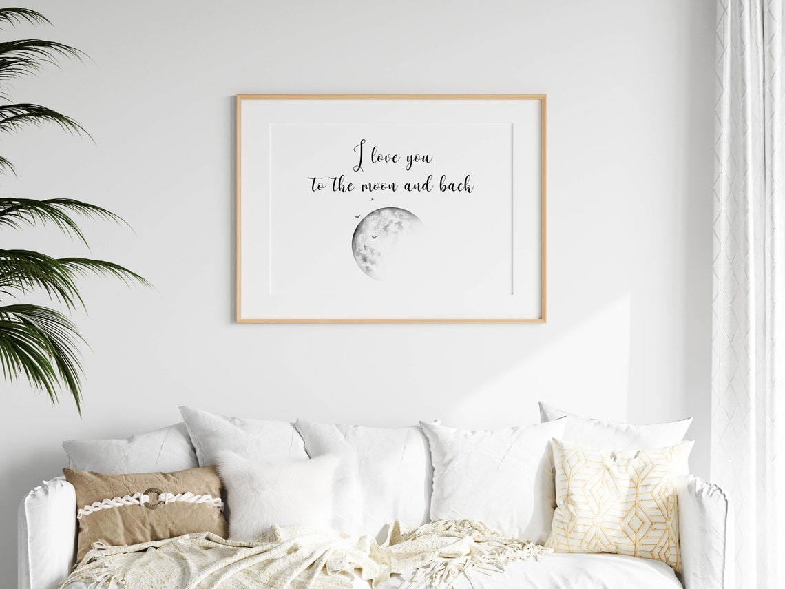 I Love You to the Moon and Back Watercolor Moon Romantic Poster - Image 2