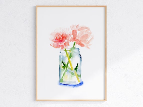 Peony Bouquet Watercolor Floral Art Print