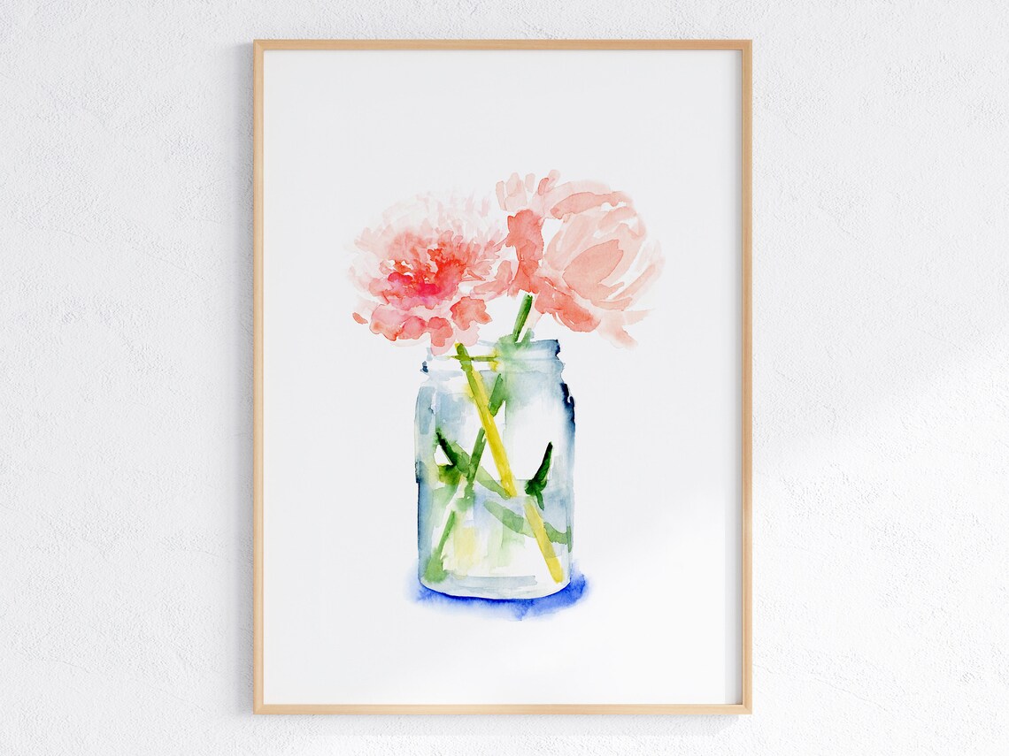 Peony Bouquet Watercolor Floral Art Print