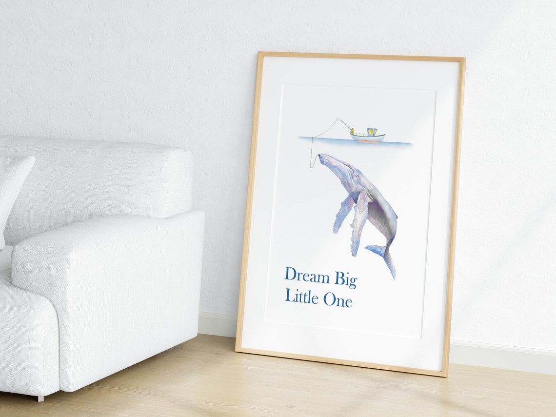 Dream Big Little One Whale Fishing Boat Nursery Ocean Poster - Image 2