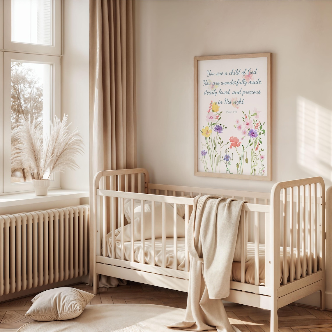 You Are a Child of God Psalm 139 Floral Scripture Nursery Wall Poster - Image 2