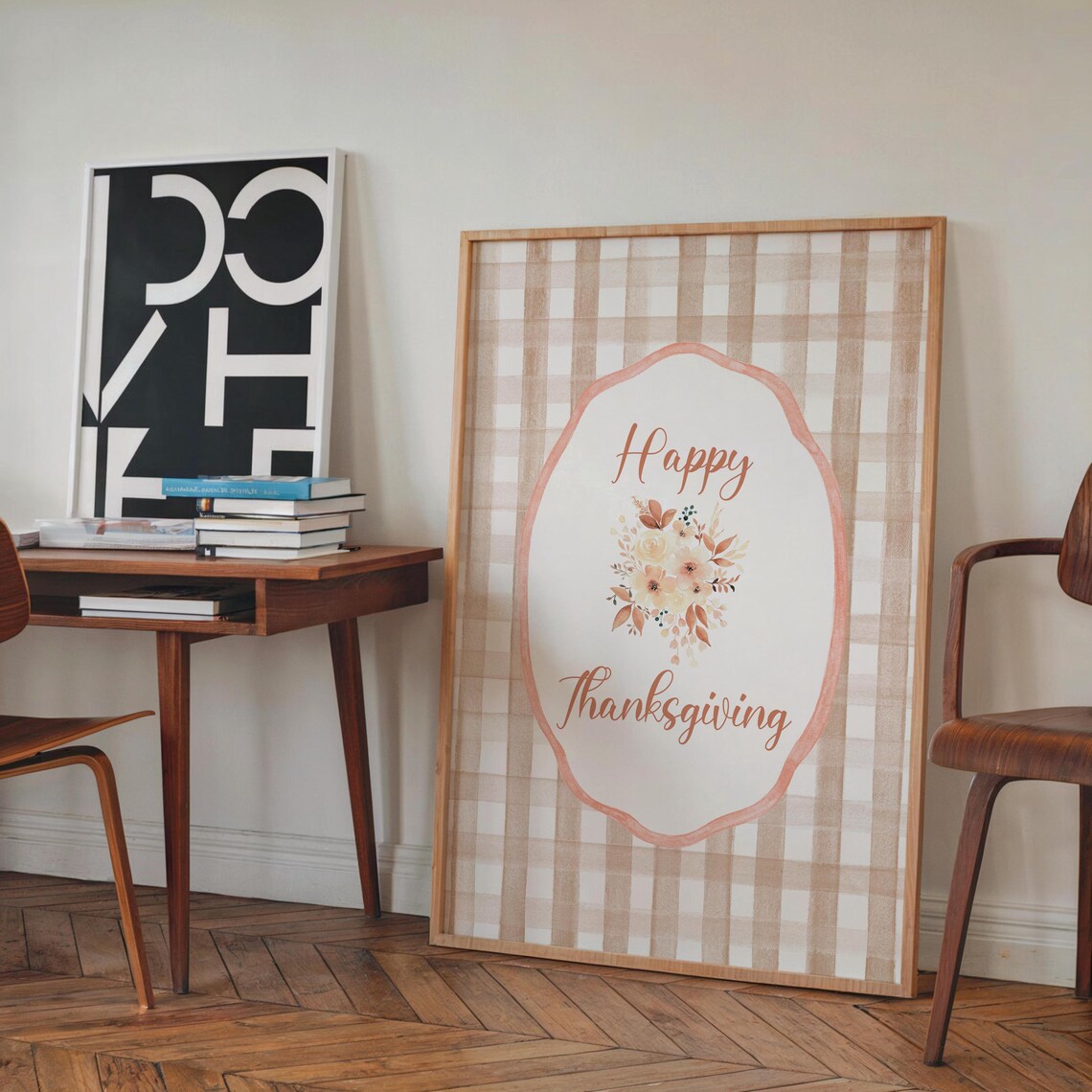 Happy Thanksgiving Gingham Plaid Floral Holiday Sign Decor Poster - Image 2