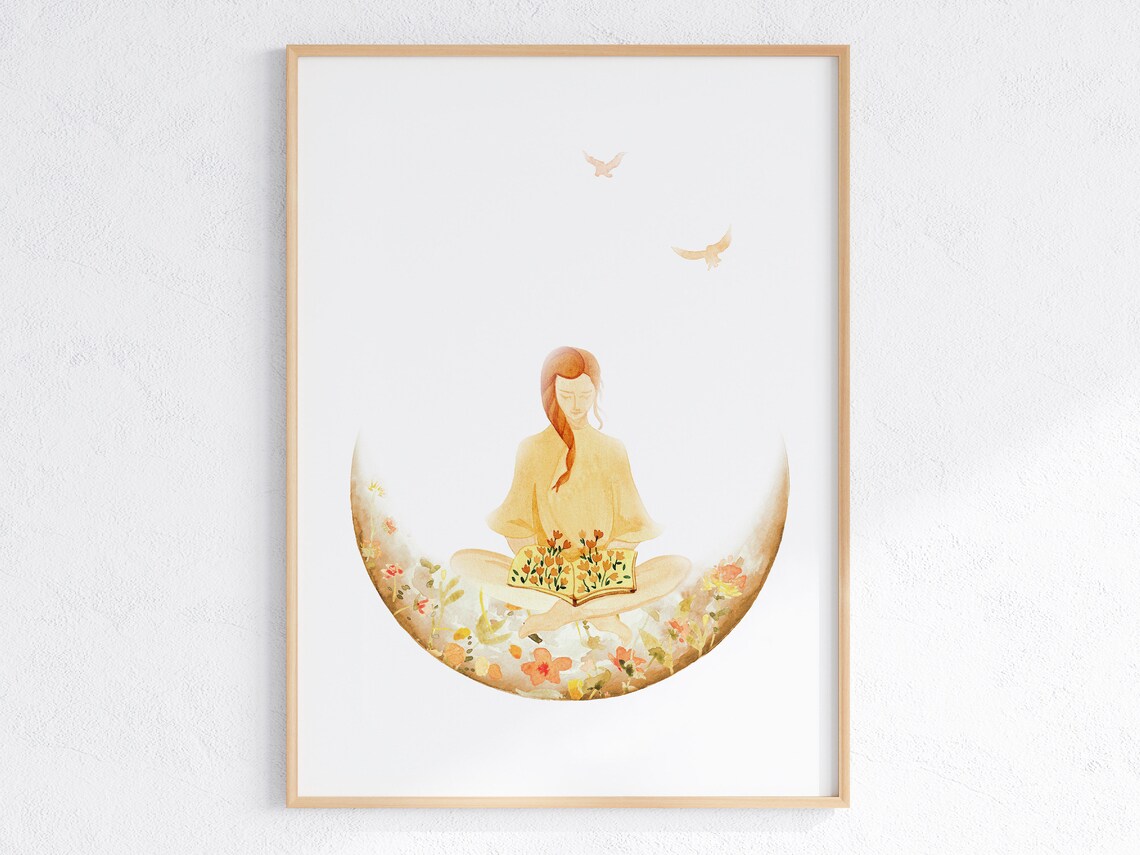 Girl and the Moon Art Print, Celestial Bedroom Decor - Image 2