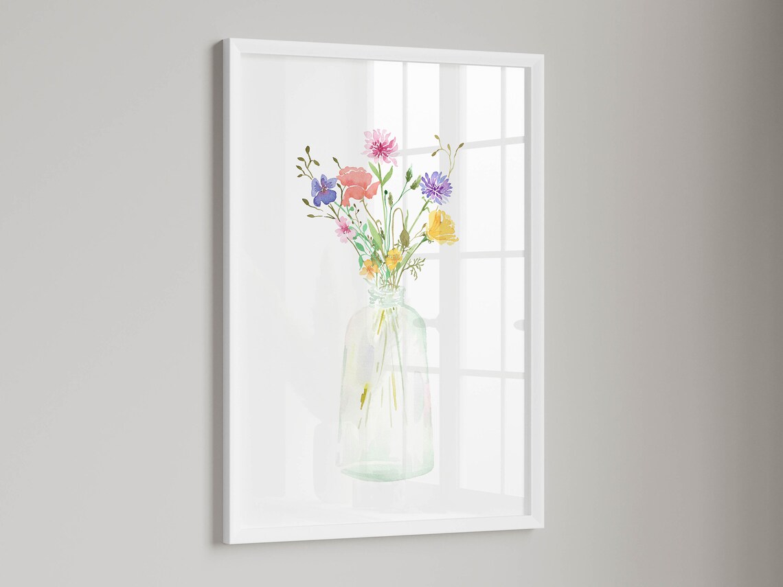 Flower Bouquet In Vase Watercolor Art Print - Image 2
