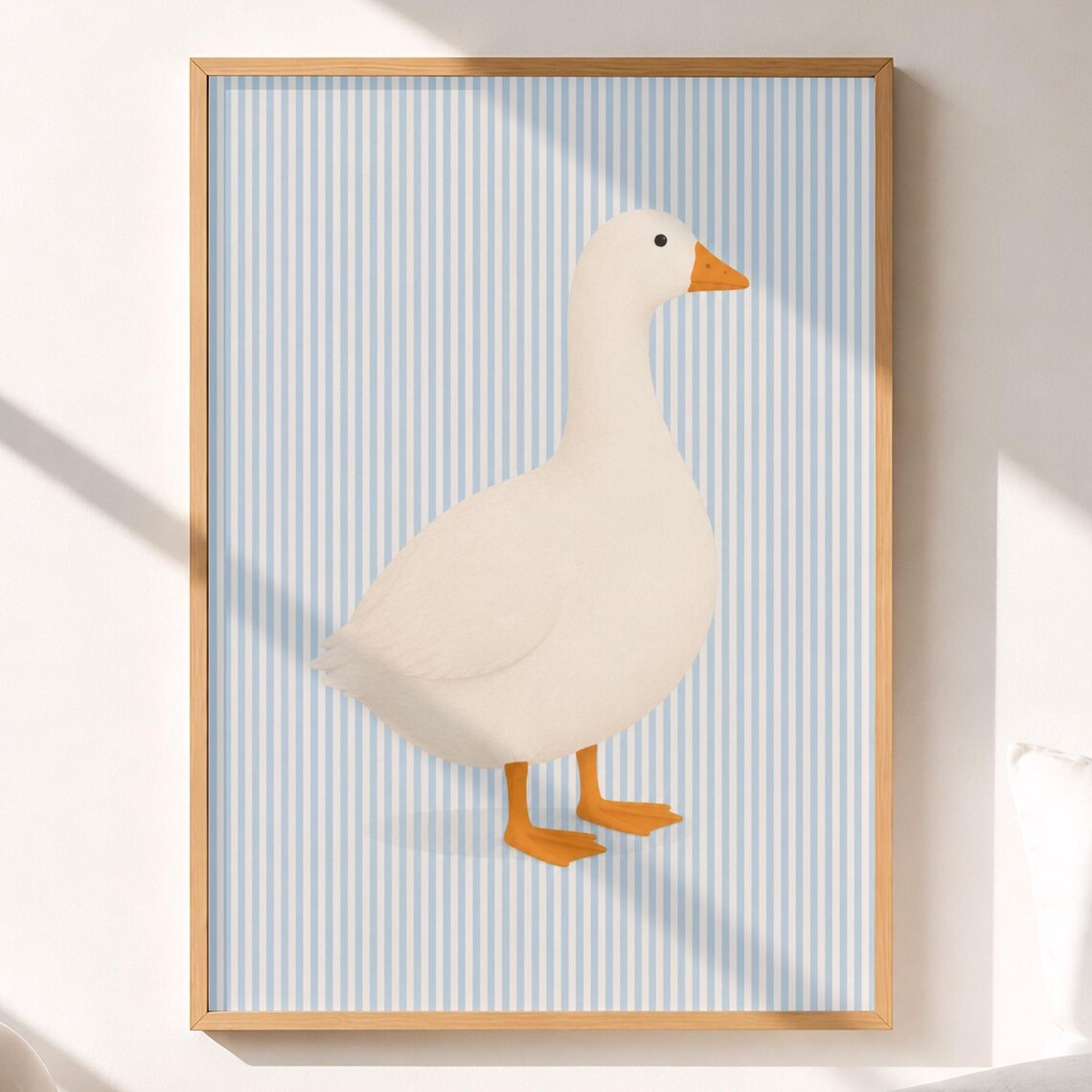 Minimalist Goose Cute Farmhouse Nursery Striped Background Poster