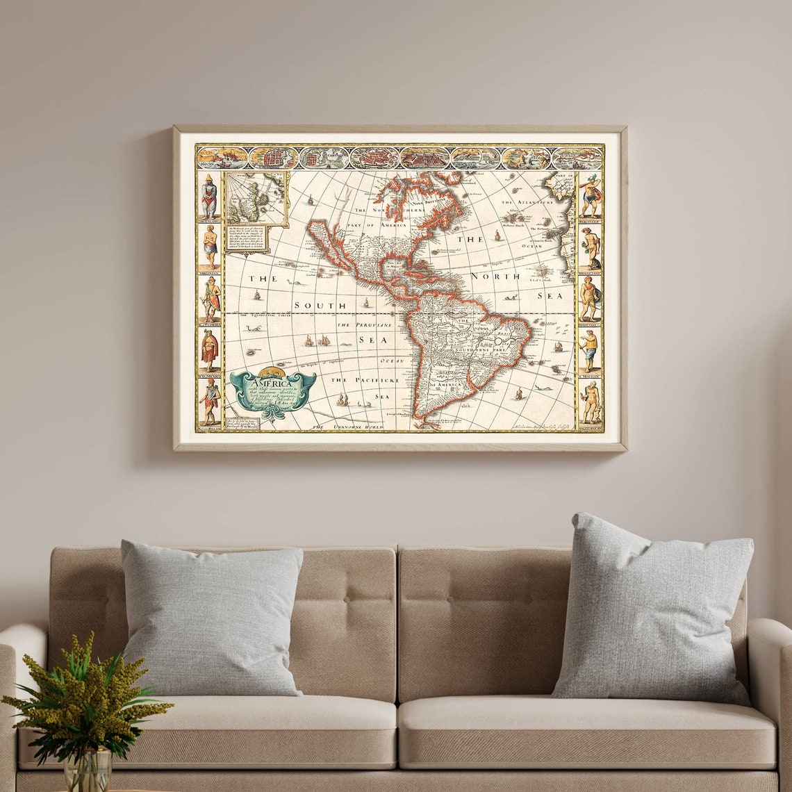 Large Vintage America Map Print John Speed Antique Map Usa Map Retro Educational Poster - Image 3
