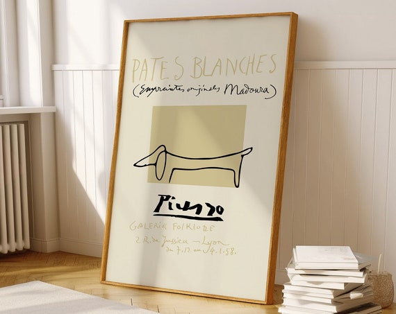 Picasso Exhibition Wall Art Print Neutral Beige Abstract Vintage Minimalist Gift Idea Famous Artist Dog Print Gallery Wall Home Decor
