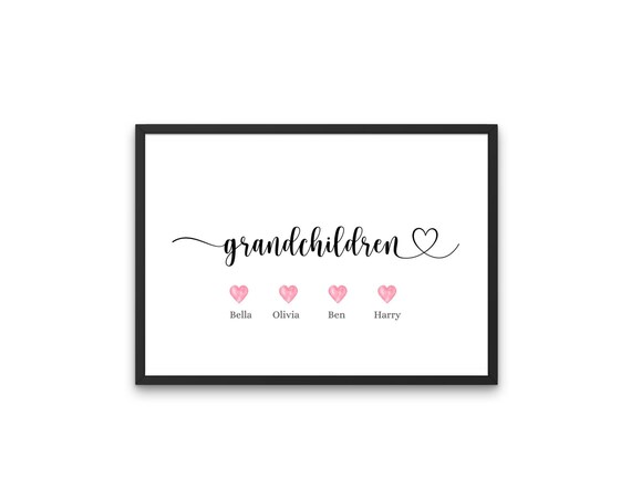 Grandchildren Hearts Names Personalised Grandma Keepsake Poster