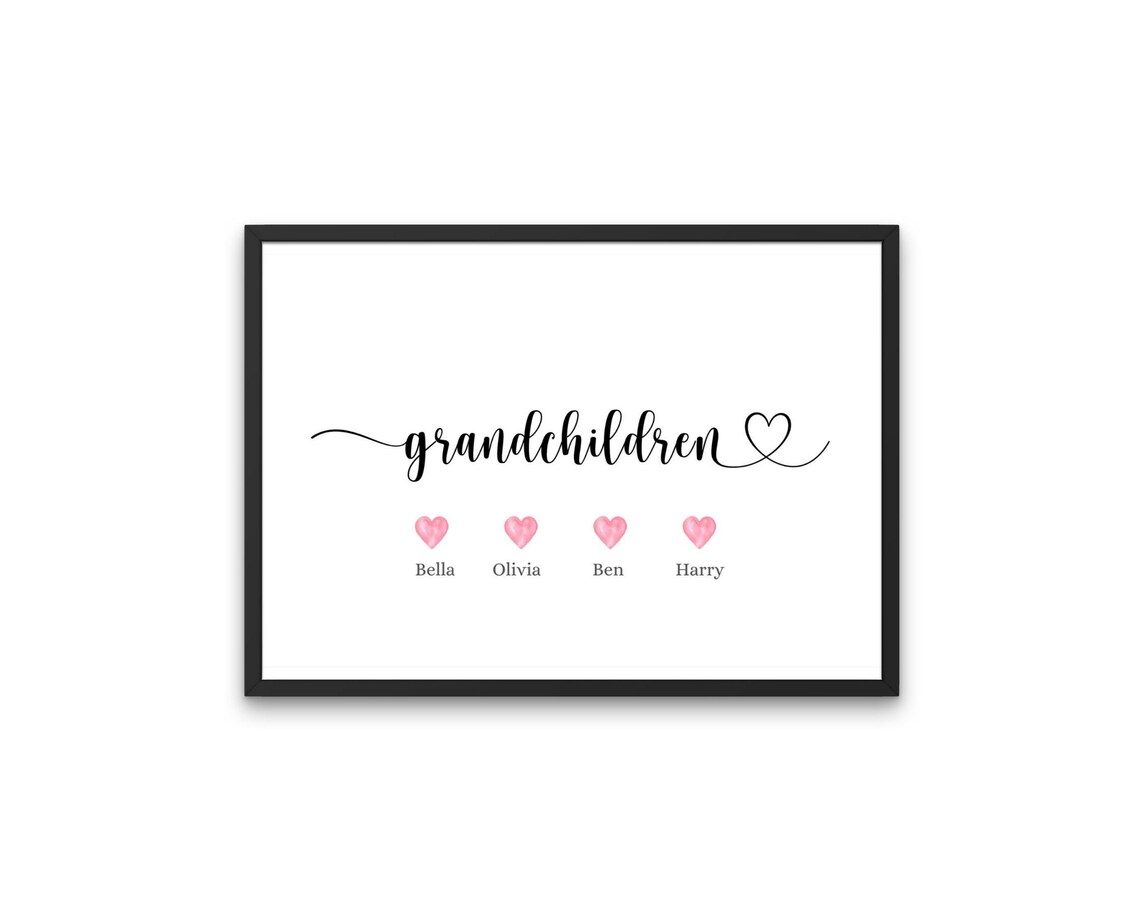Grandchildren Hearts Names Personalised Grandma Keepsake Poster