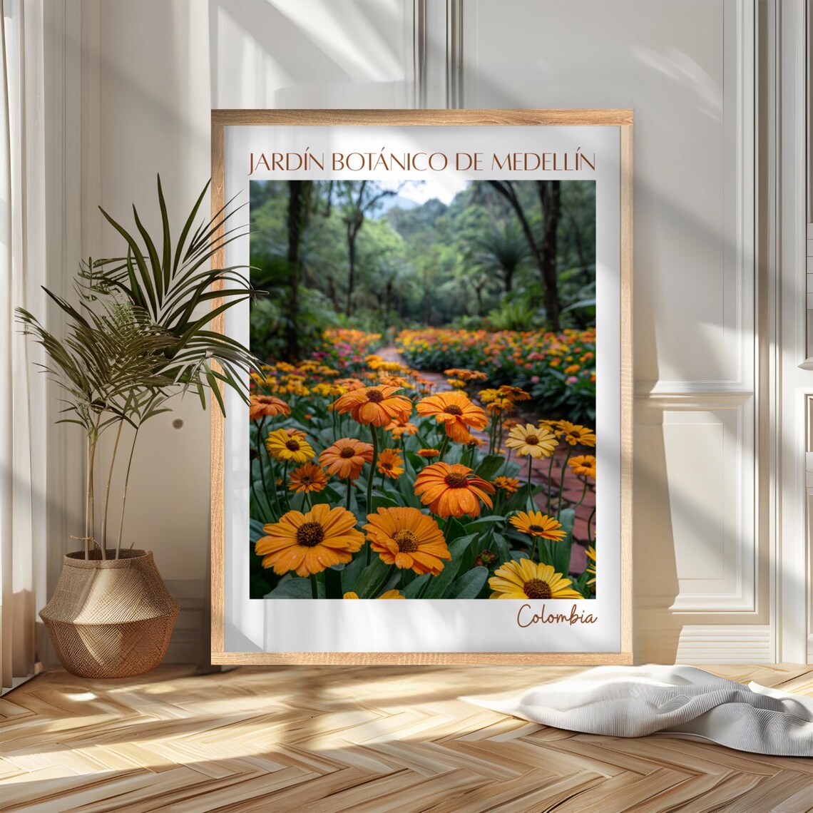 Medellin Botanical Garden Orange Flowers Colombia Travel Poster Art