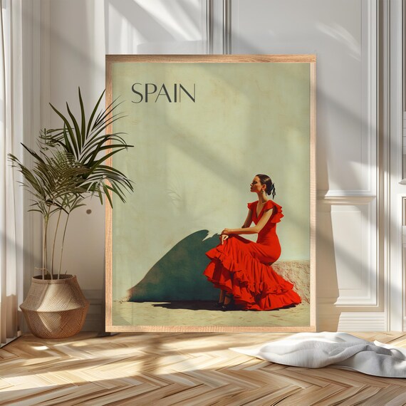 Spain Travel Poster Print Flamenco Dancer Minimalist Cultural Wall Art Wanderlust Home And Office Decor Gift For Travelers