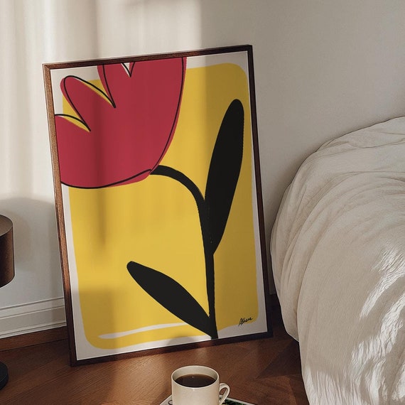 Large Flower Poster Bold Wall Prints Trending Art Mid Century Decor Abstract Contemporary Artmodern Apartment