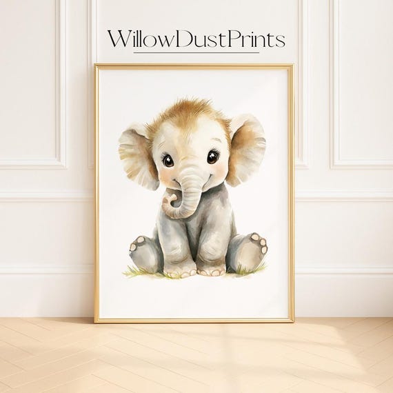 Watercolor Baby Elephant Printsafari Nursery Wall Art Jungle Animal For Boys And Girls Shower Gift Kids Room Decor