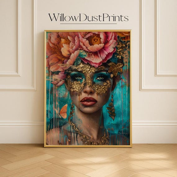 Colorful Portrait Wall Art Abstract For Bohemian Home Decor Gift Eclectic Bold Bedroom Gallery Walls