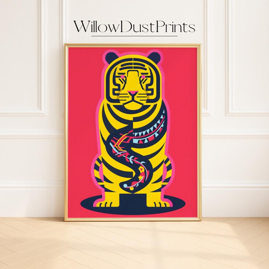 Vibrant Pop Art Tiger On Red Bold Colorful Graphic Animal Poster
