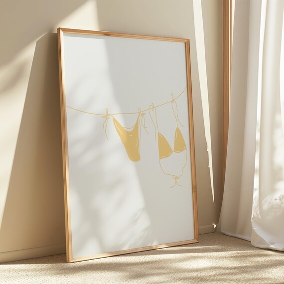 Yellow Bikini Clothesline Minimalist Beach Illustration Poster