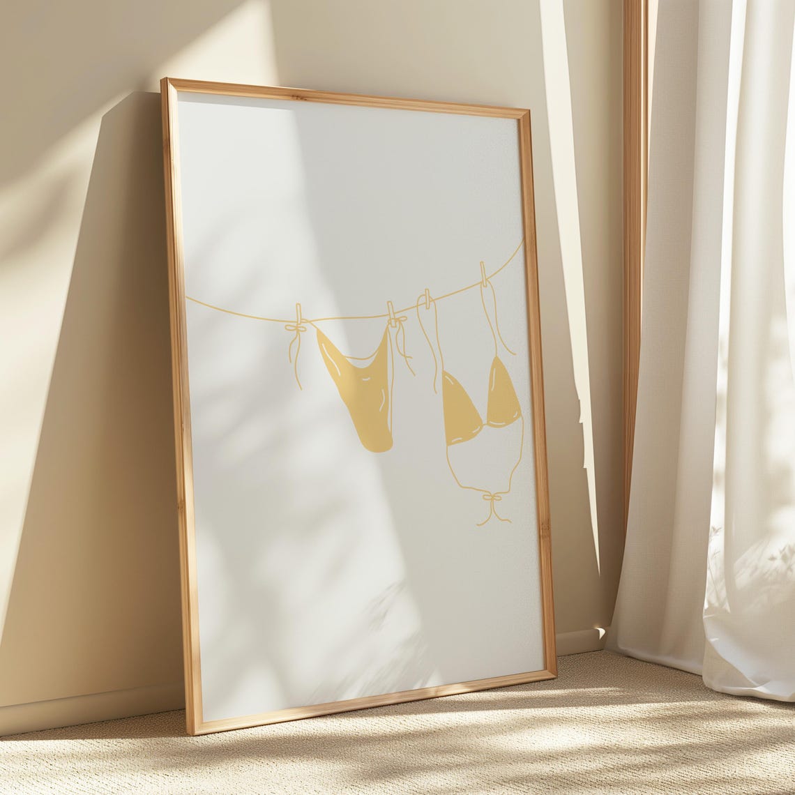 Yellow Bikini Clothesline Minimalist Beach Illustration Poster