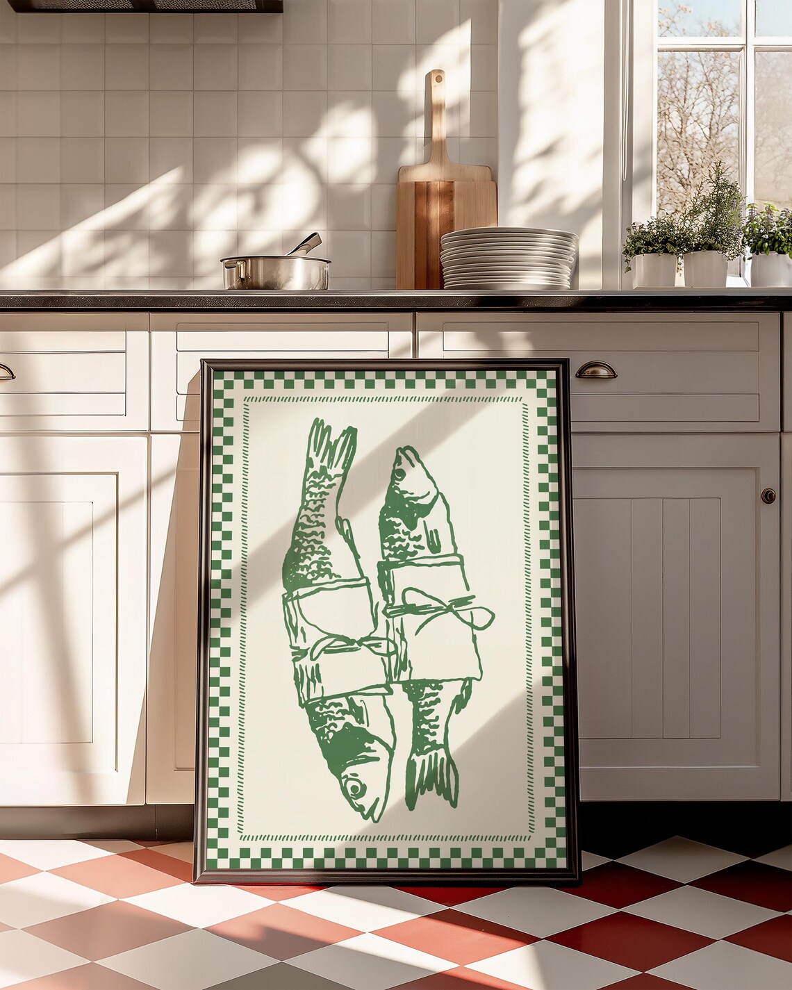 Catch of the Day Green Fish Hand Drawn Kitchen Illustration Poster - Image 2