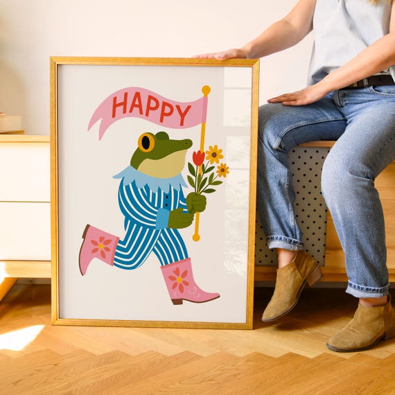 Happy Frog Nursery Room Decor Kids Wall Art Poster Animal For Baby Toddler