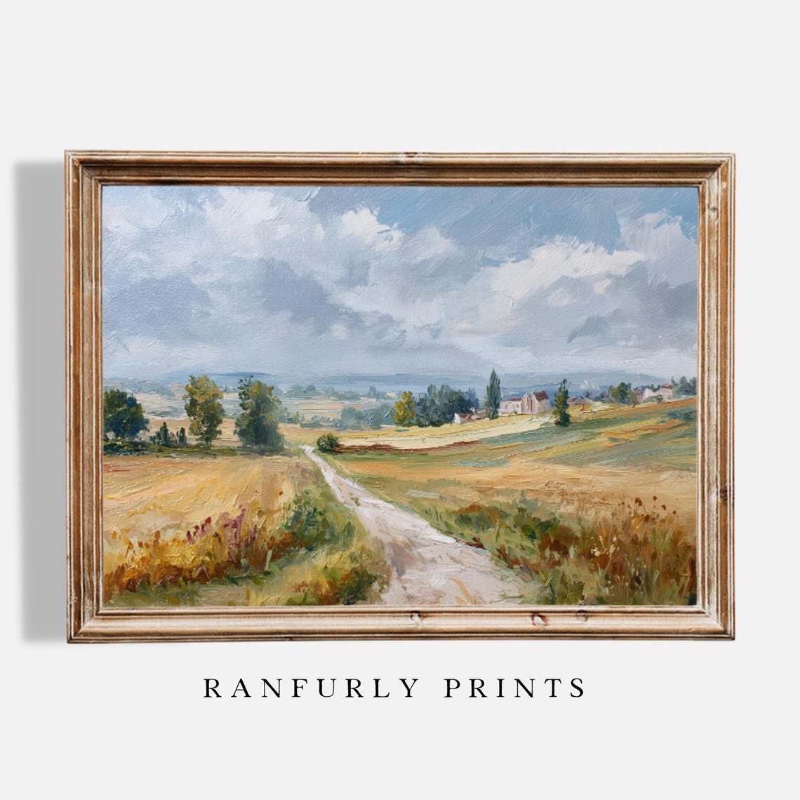 Golden Wheat Field Country Path Vintage Landscape Art Poster