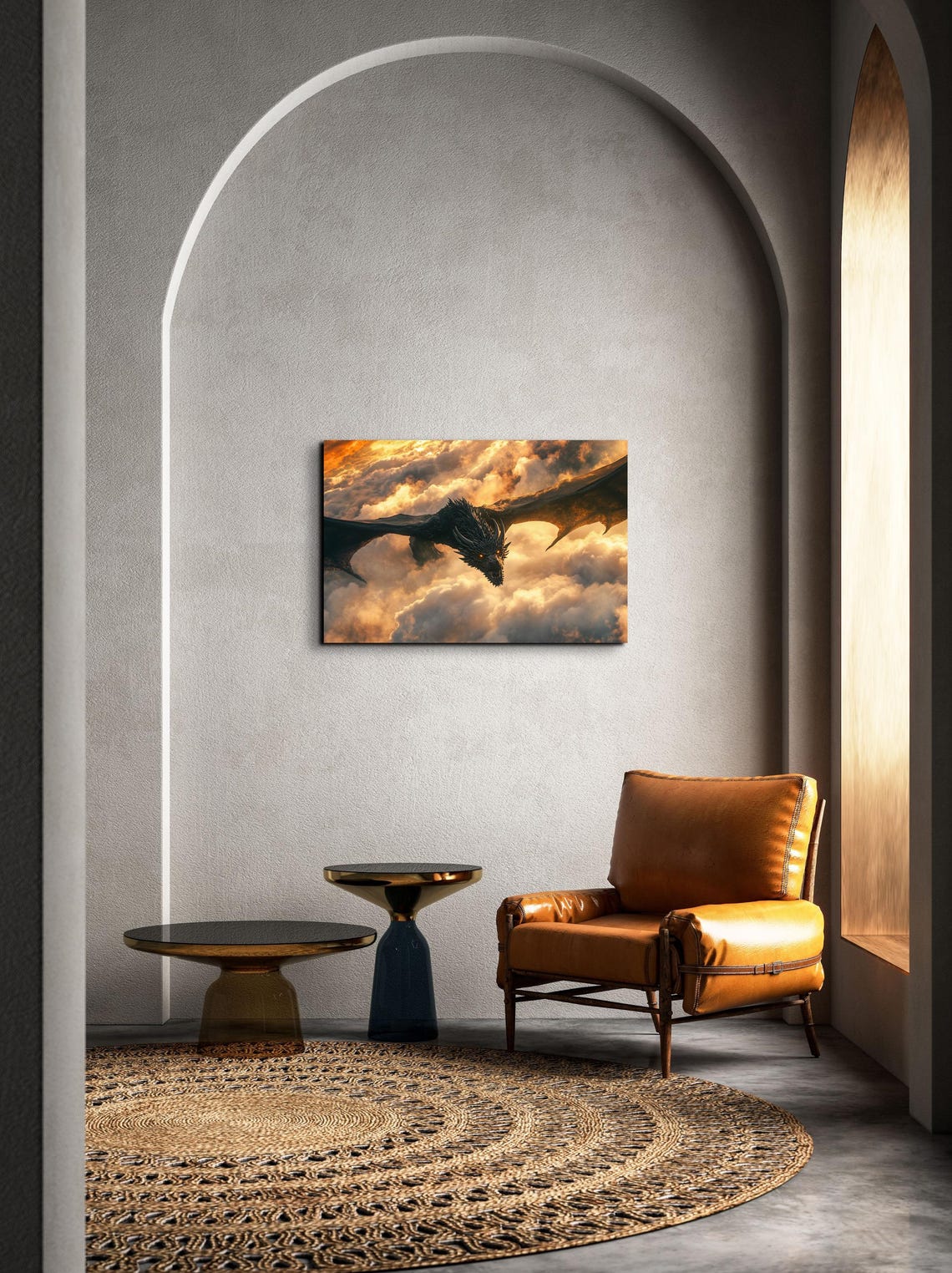 Fierce Black Dragon Soaring Through Golden Storm Clouds Poster - Image 5