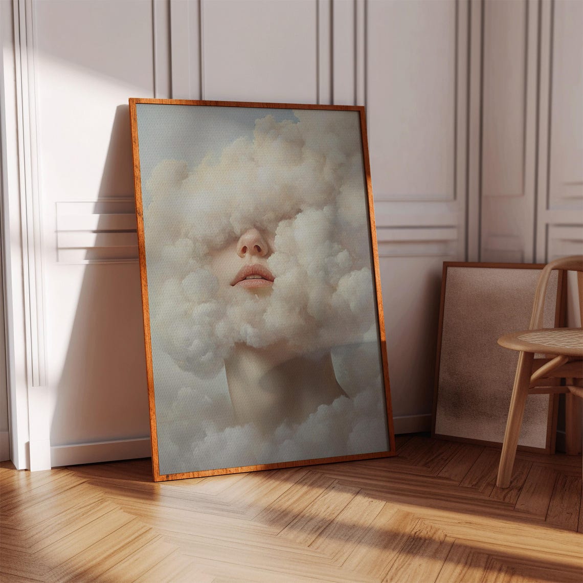Woman Lips Emerging From Soft White Clouds Dreamy Surreal Art Poster