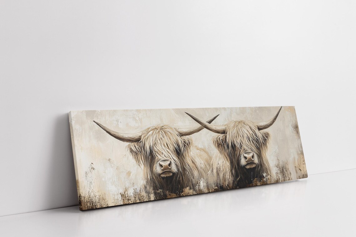 Highland Cow Duo Neutral Rustic Western Farmhouse Cozy Poster - Image 2