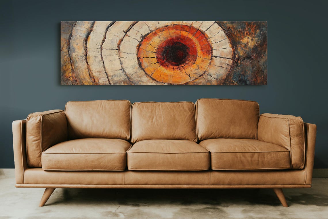 Cream Panoramic Tree Ring Ember Core Wood Grain Abstract Poster - Image 5