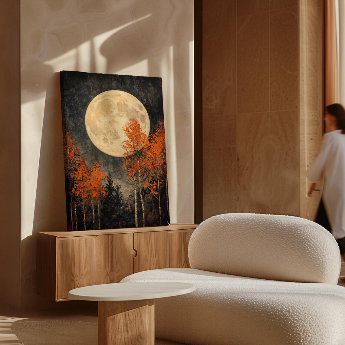 Full Moon With Autumn Birch Trees, Rustic Wall Art Print - Image 7