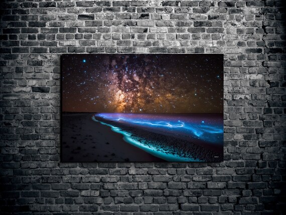 Milky Way Over Bioluminescent Beach Night Sky Photo Home Decor Poster