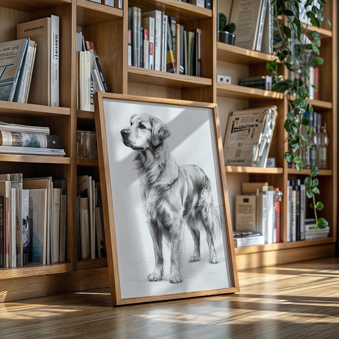 Golden Retriever Portrait Poster Detailed Dog Illustration Sketch