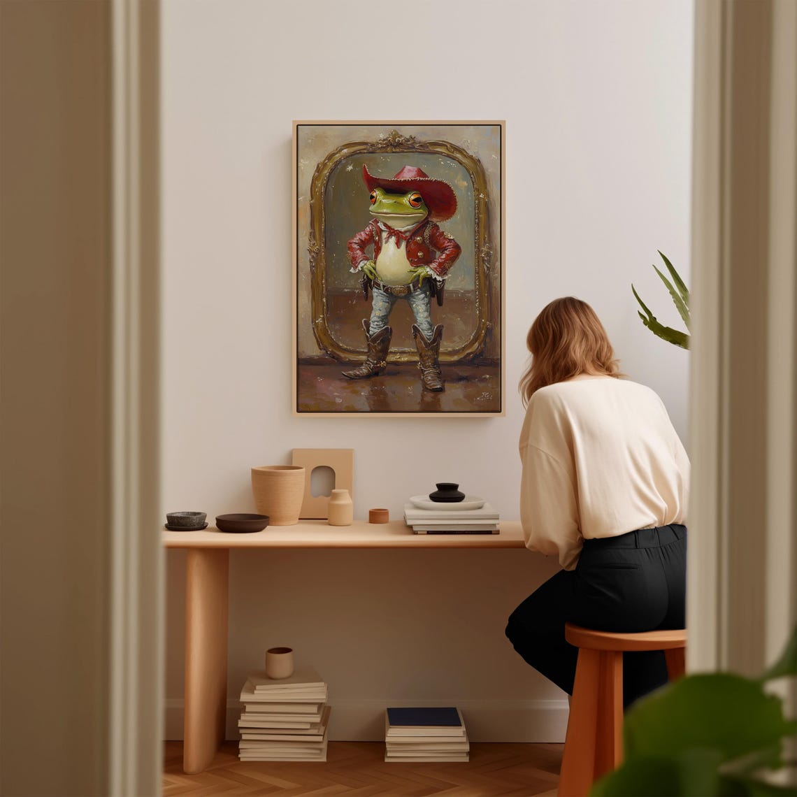 Whimsical Cowboy Frog Portrait In Red Hat Jacket And Boots Poster - Image 3