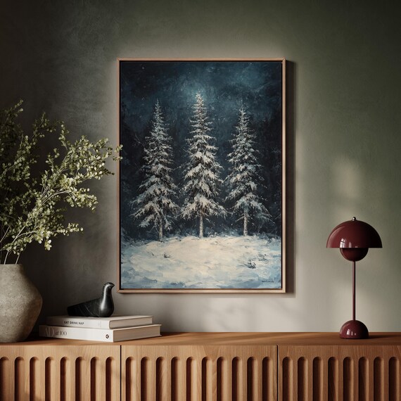 Winter Forest Snow Covered Pines Midnight Blue Night Scene Poster