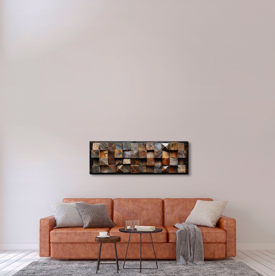 Rustic Wooden Block Cubes Textured 3D Panoramic Decor Poster - Image 3