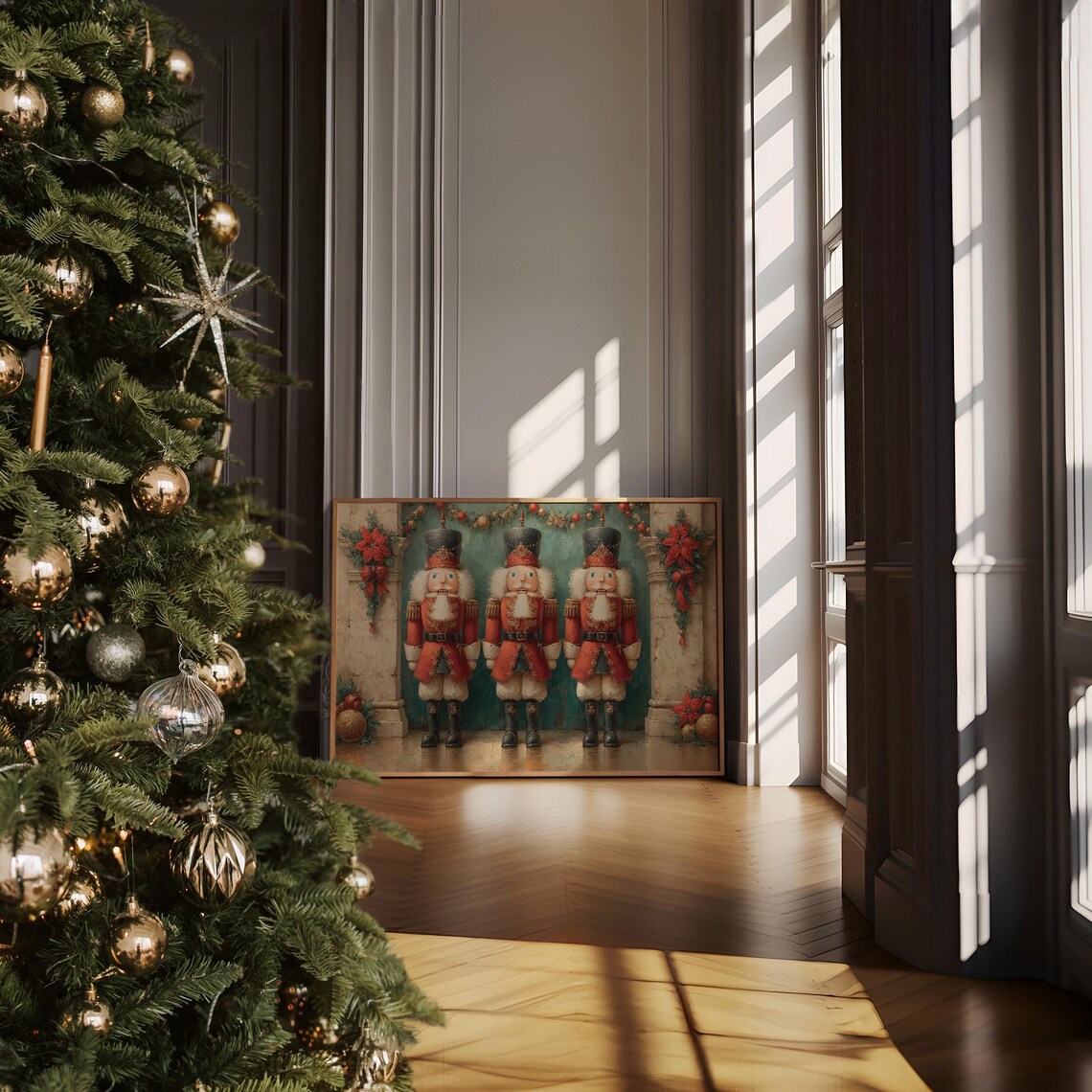 Festive Nutcracker Trio Christmas Garland Art Print